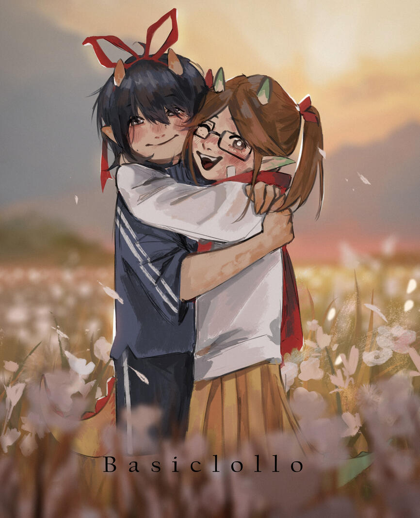 Full body + full body + complex background