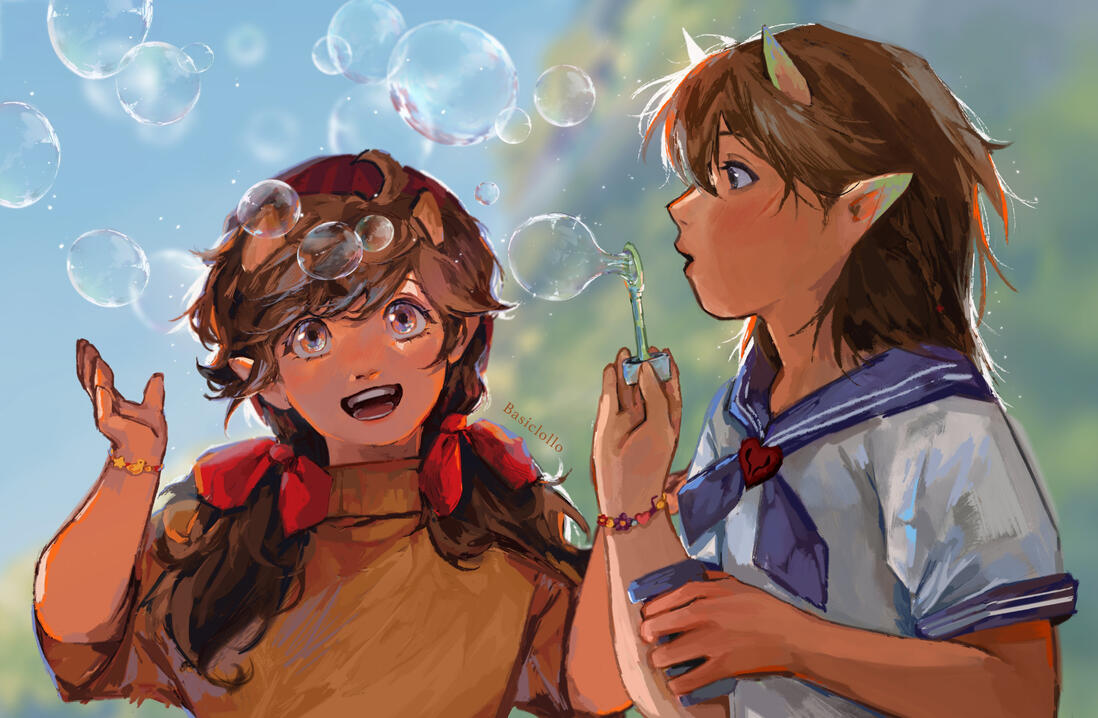 Half body + half body + complex background